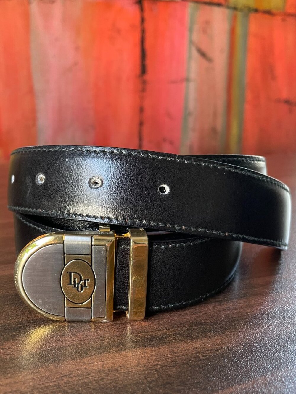 Christian Dior Vintage Reversible Leather Belt — Black, Sz 42, Italy